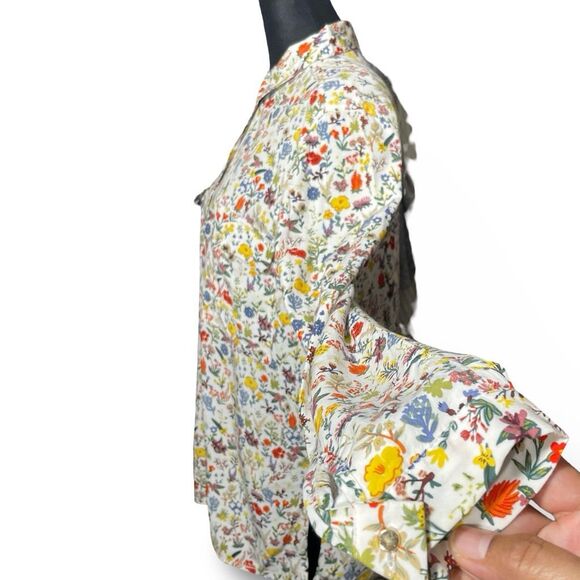 ZARA Floral Button Shirt, Gold buttons, Long Sleeves, Shirt Pockets, Sz. Small - Picture 6 of 8